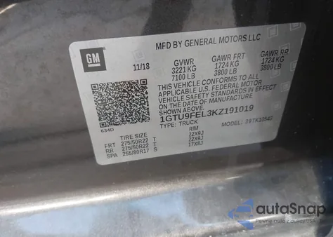 2019 GMC Sierra 1500 Denali из США, поврежденный, VIN 1GTU9FEL3KZ191019